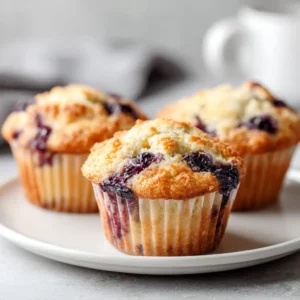 Golden jumbo huckleberry muffins with fluffy tops and juicy berries.