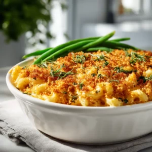 Creamy broccoli mac and cheese bake with golden crust