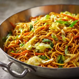 Panda Express chow mein copycat served in a white bowl with chopsticks