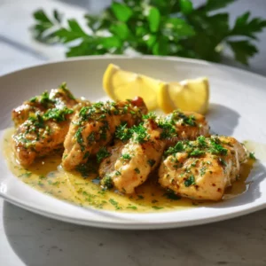 Garlic butter chicken served with creamy pasta, fresh parsley garnish.