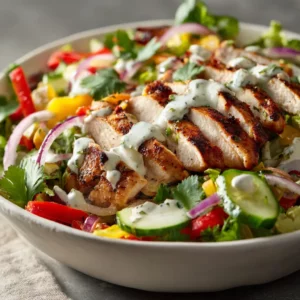 Southwest chicken salad with shrimp and avocado lime dressing