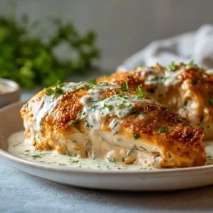 Juicy oven-baked chicken served with golden roasted vegetables and fresh parsley garnish.
