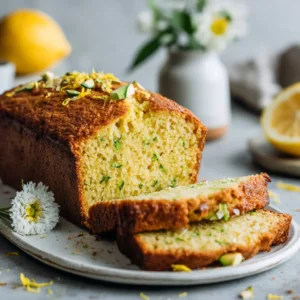 Gluten-free lemon zucchini bread made with almond flour, sliced and ready to serve.