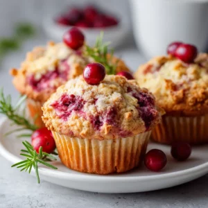 Fresh red huckleberry muffins cooling on a rack with vibrant red berries