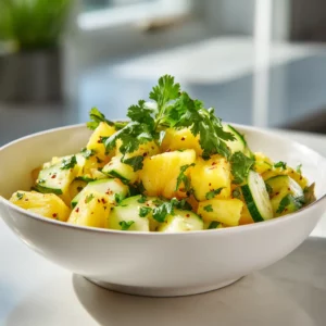 Tropical zucchini pineapple salad with red peppers and herbs.