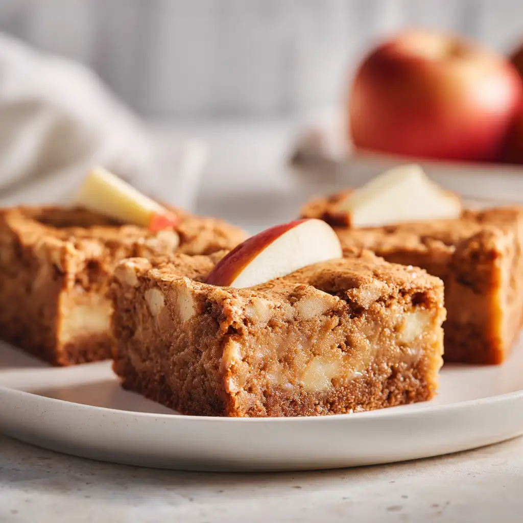 Chewy Apple Cinnamon Blondies topped with caramel drizzle for Thanksgiving dessert.