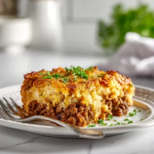 Classic Ground Beef & Onion Casserole 3 Classic Ground Beef & Onion Casserole served warm with golden edges and tender onions a comforting dinner idea for busy nights.