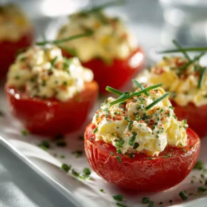 Egg Salad Stuffed Tomatoes with creamy filling, a fresh and easy appetizer.
