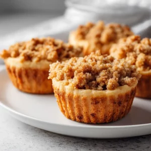 Mini apple crumble pies with golden oat topping, served warm in muffin tins, perfect for Thanksgiving dessert.