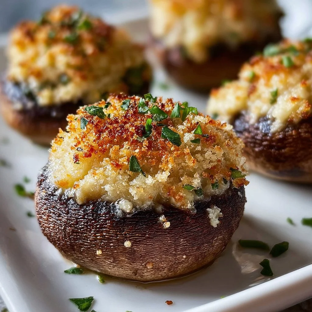 Delicious garlic parmesan stuffed mushrooms ready to serve as an appetizer