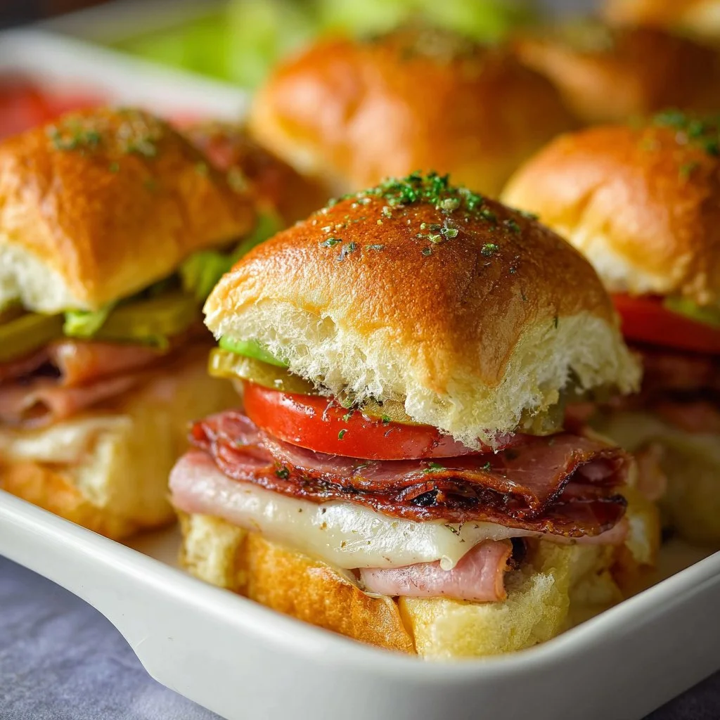 Delicious hot Italian sub sliders topped with fresh ingredients