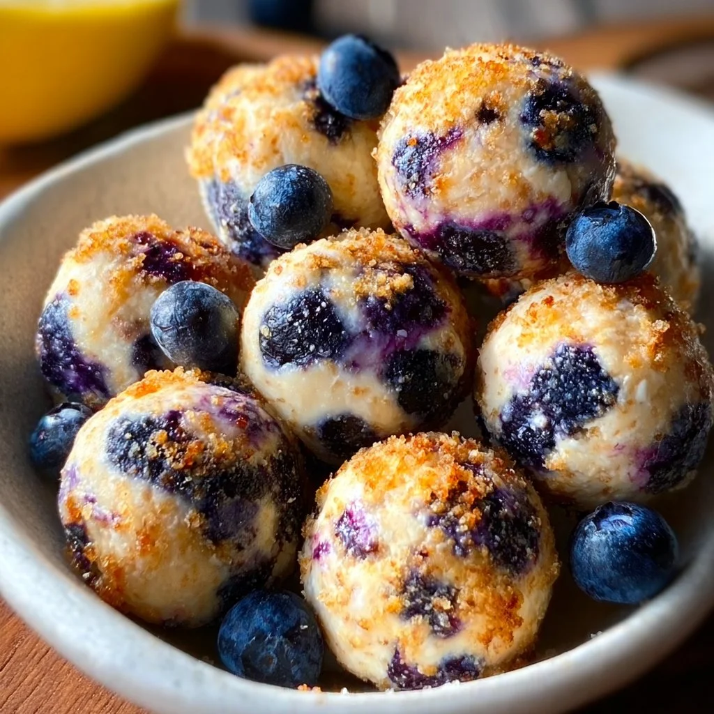 Lemon Blueberry Cottage Cheese Protein Bites on a plate