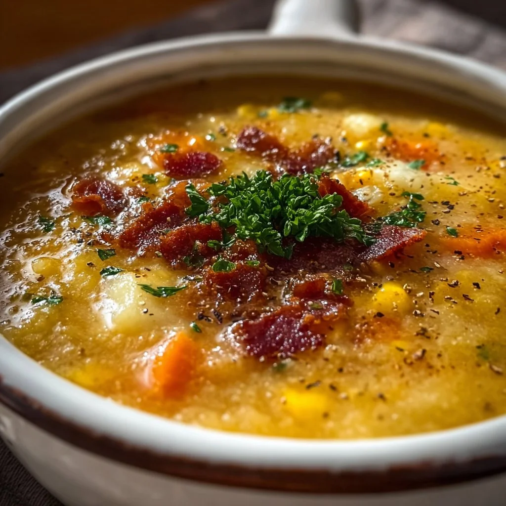 Bowl of Amish Snow Day Soup, perfect for winter warmth and comfort.