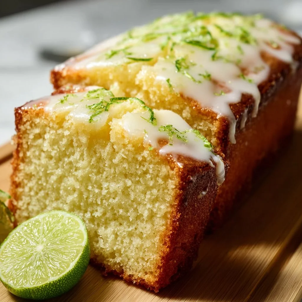 Delicious slice of Key Lime Pound Cake with fresh lime zest on top