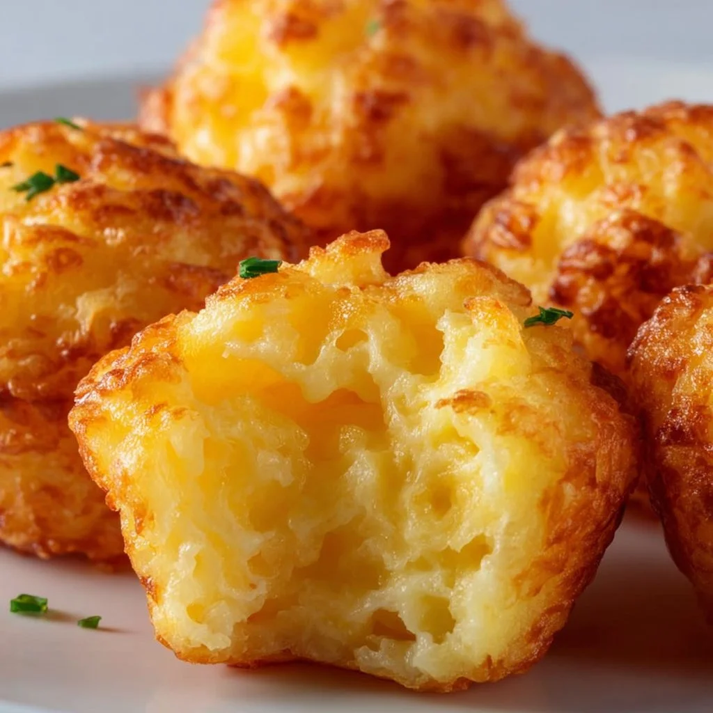 Delicious leftover mashed potato cheese puffs served on a plate.