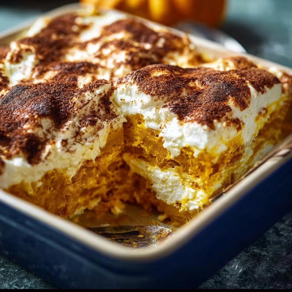 Delicious Pumpkin Cottage Cheese Bake topped with spices and nuts