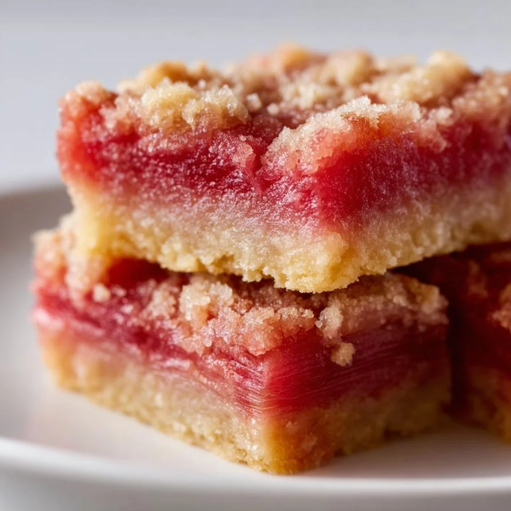 Delicious 3 Ingredient Rhubarb Squares ready to serve