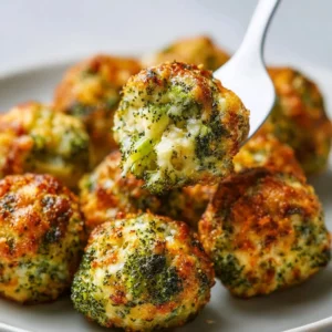Baked Broccoli Cheese Balls 4 Baked broccoli cheese balls on a plate, garnished with herbs and served as a snack.
