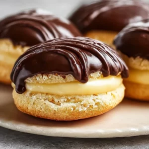 Boston Cream Cookies 4 Delicious Boston Cream Cookies with creamy filling and chocolate topping