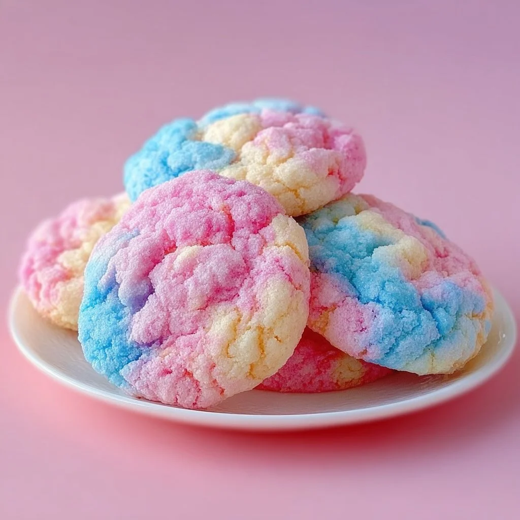 Delicious cotton candy cookies topped with pastel sprinkles