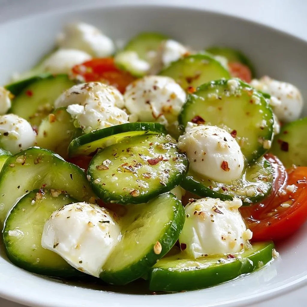 Cucumber Mozzarella Salad with fresh herbs and dressing