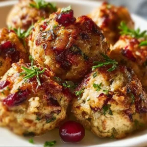 Delicious cranberry turkey stuffing balls served on a festive plate