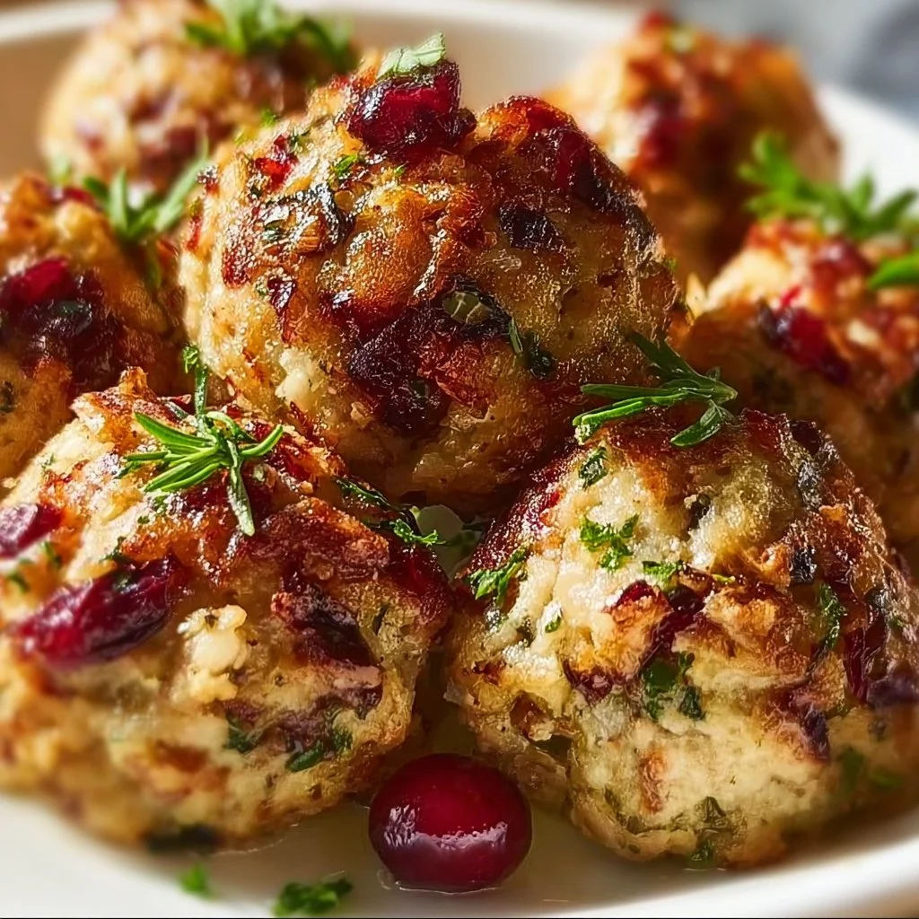 Delicious cranberry turkey stuffing balls served on a festive plate