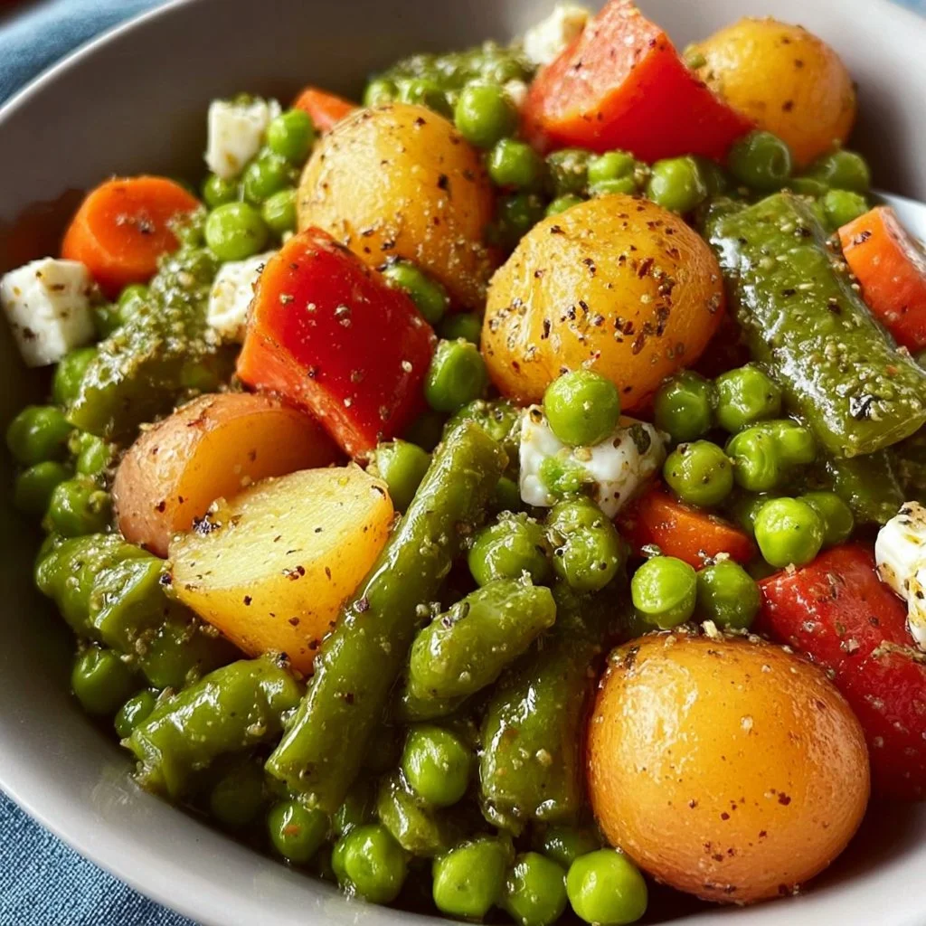 Delicious Greek sweet peas and potatoes served in a dish.