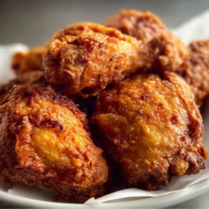 Healthy Fried Chicken Thighs 4 Healthy fried chicken thighs garnished and served in a crispy style