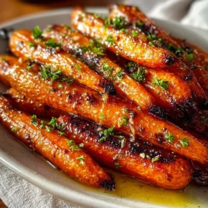 Honey-Glazed Roasted Smashed Carrots 4 Honey-glazed roasted smashed carrots served on a plate
