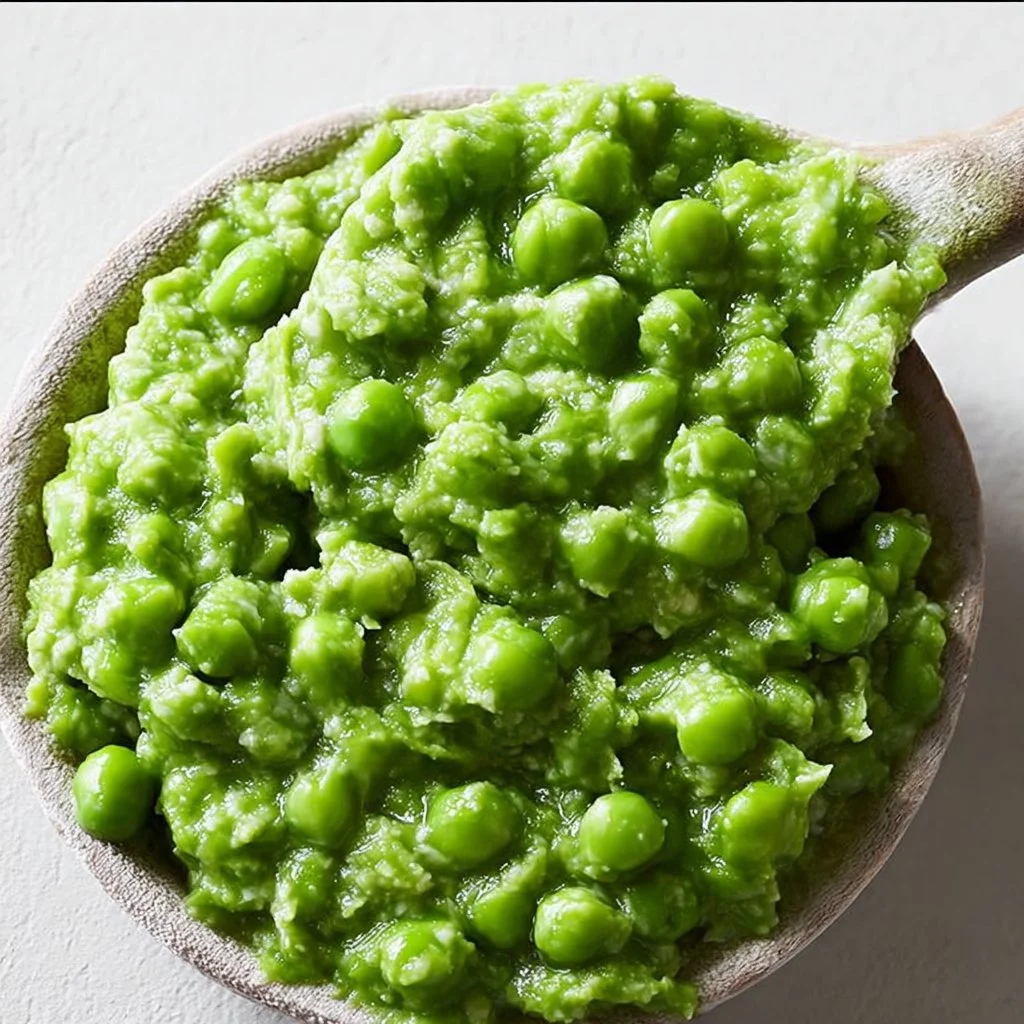 Delicious bowl of creamy mashed peas served as a side dish.