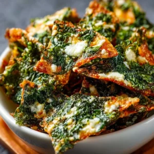 Mediterranean Spinach and Feta Crisps 4 Crunchy Mediterranean spinach and feta crisps, a healthy snack option.