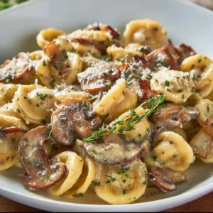 Orecchiette with Mushroom Thyme Sauce 4 Plate of orecchiette pasta with mushroom thyme sauce