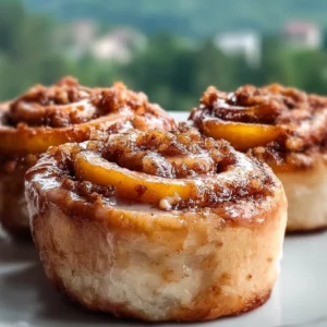 Peach Cobbler Cinnamon Rolls 4 Delicious Peach Cobbler Cinnamon Rolls topped with sweet peach filling and cinnamon glaze.