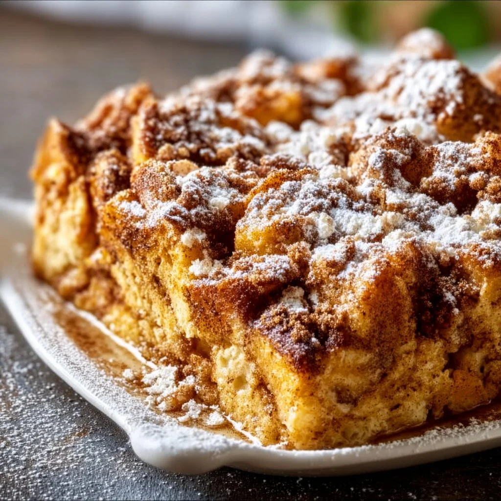 Delicious Pumpkin Spice French Toast Casserole served on a plate