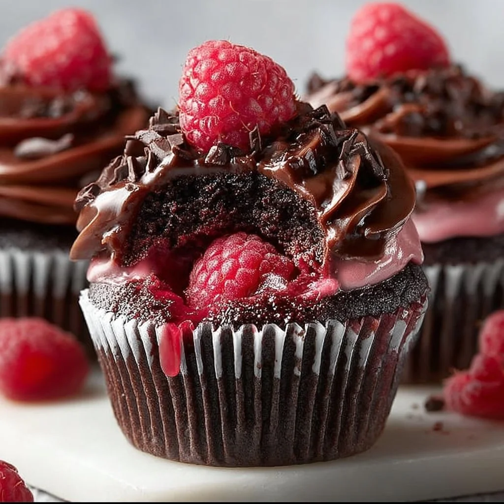 Delicious Raspberry Chocolate Lava Cupcakes with molten chocolate center