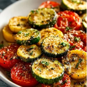 Roasted Garlic-Parmesan Zucchini Squash and Tomatoes 4 Delicious roasted garlic-parmesan zucchini squash with tomatoes