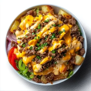 Savory Smash Burger Bowl 4 Savory Smash Burger Bowl topped with fresh ingredients and condiments