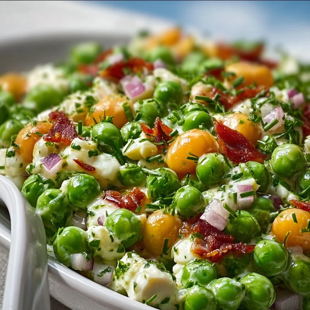 Colorful Southern Pea Salad with fresh vegetables and dressing.