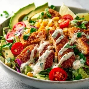 Spicy Avocado Ranch Salad 4 A vibrant Spicy Avocado Ranch Salad featuring fresh greens, spicy dressing, and avocado slices.